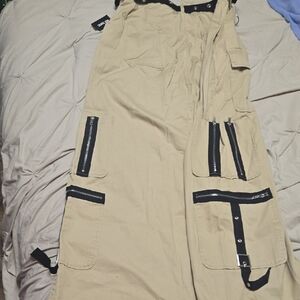 Tan Utility Long Skirt with Black Accents Belt Xl New Hot Topic Social Collision